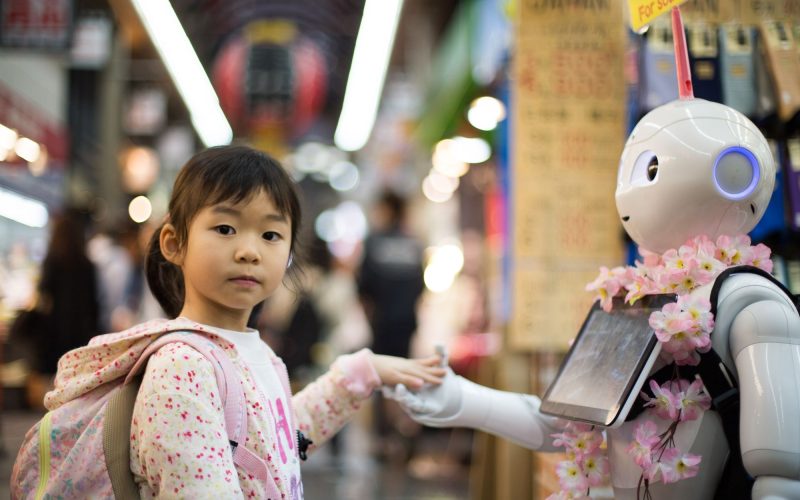 a girl and AI robot